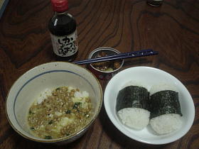 焼鳥むすび＆納豆卵ごはん～！