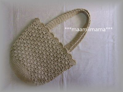 ハンドメイド 麻ひもの丸底松編みバック 17 Maamiimama