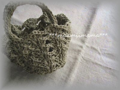 ハンドメイド：麻ひも松編みミニミニバックかご
