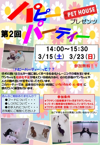 お手入れ教室＆パピーパーティー☆
