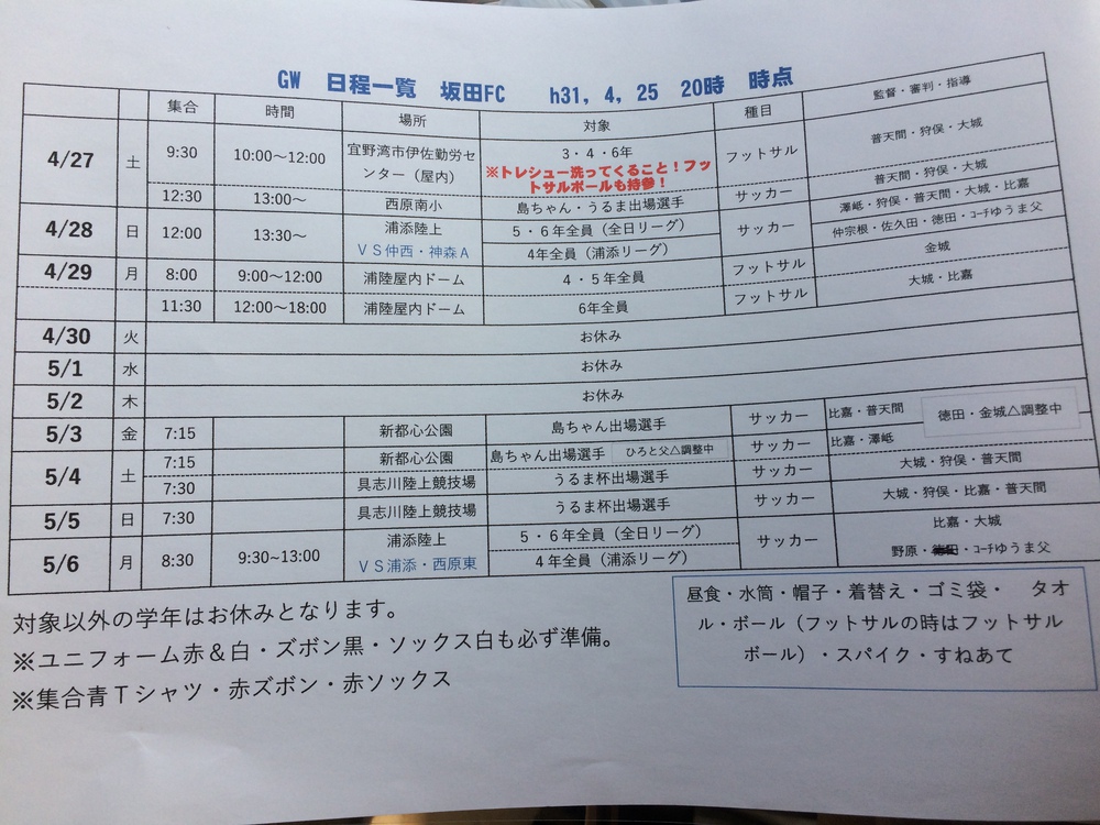 GW &五月の予定