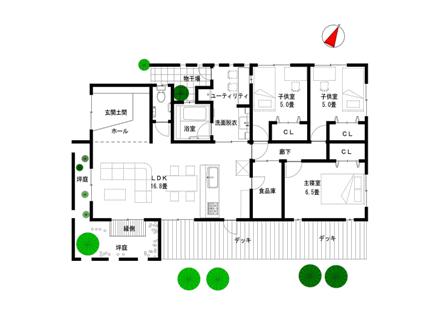 不動産取引 建築設計施工 沖縄 夏っぽく玄関土間 縁側などある間取り