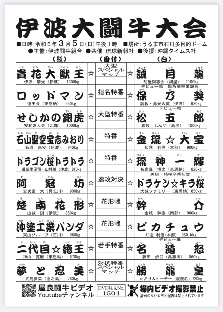 3月の闘牛大会情報