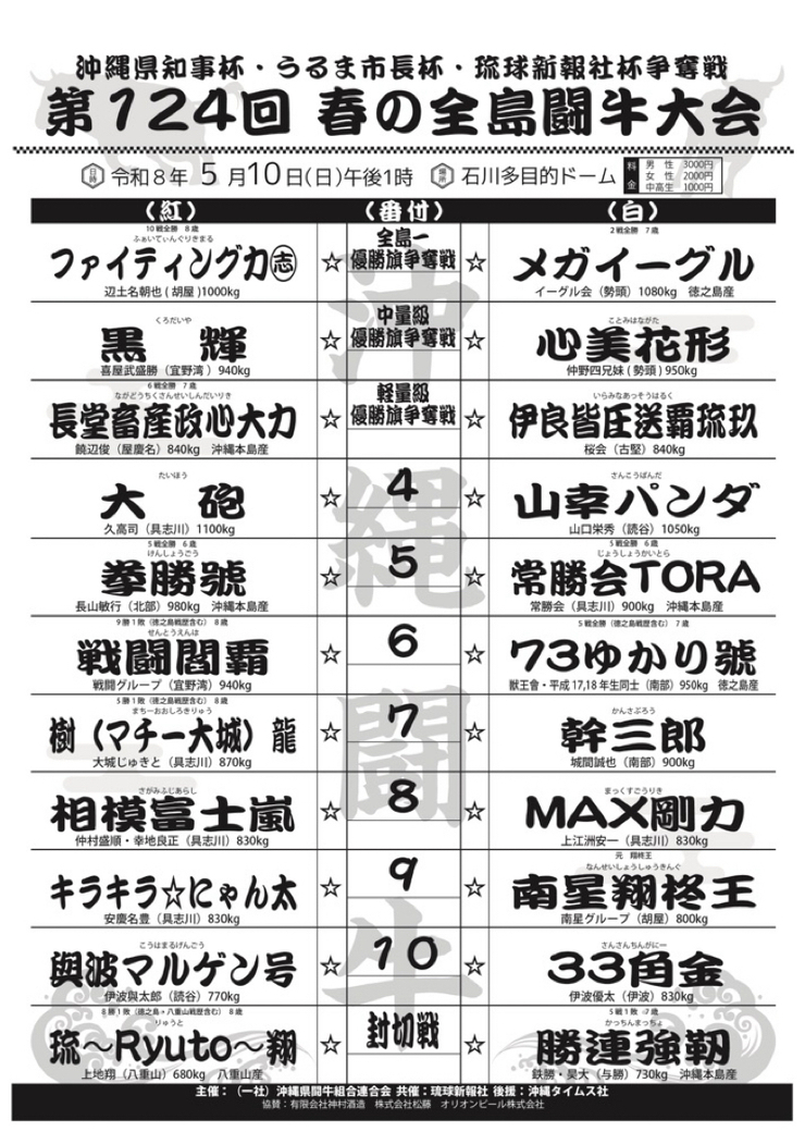 5月10日（日）第124回春の全島闘牛大会