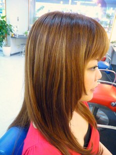 ロングレイヤー　シャギー　ハイライトヘアカラー　パープル系